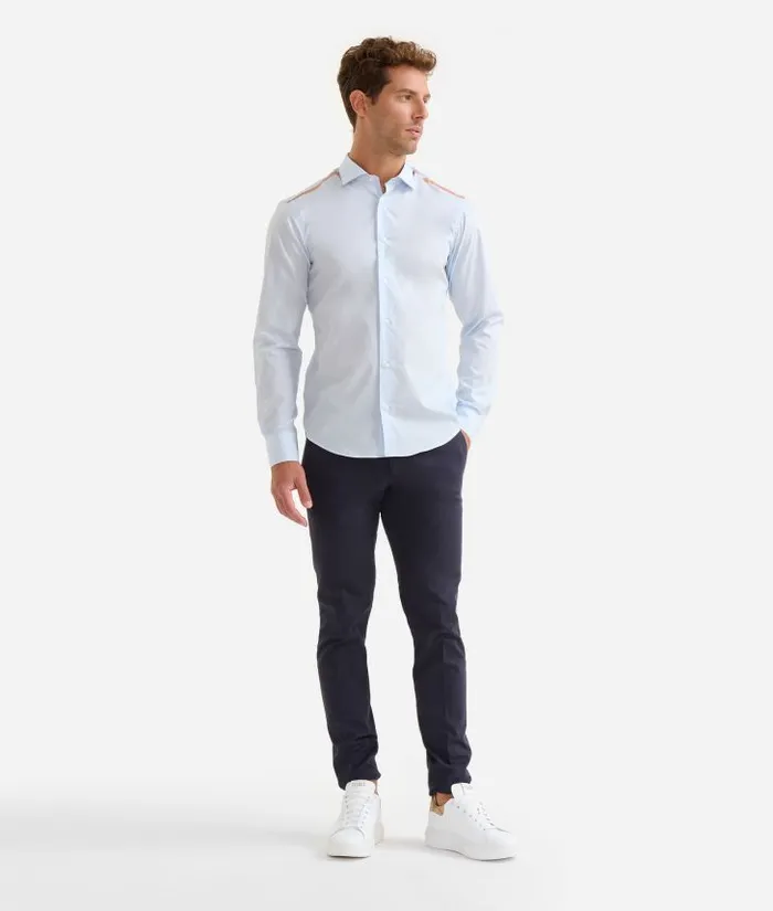 Man Knitwears Shirts and TShirts Alviero Martini Slim Fit Cotton Shirt With Shoulder Detail Dusty Blue Man Knitwears Shirts and TShirts Alviero Martini Slim Fit Cotton Shirt With Shoulder Detail Dusty Blue