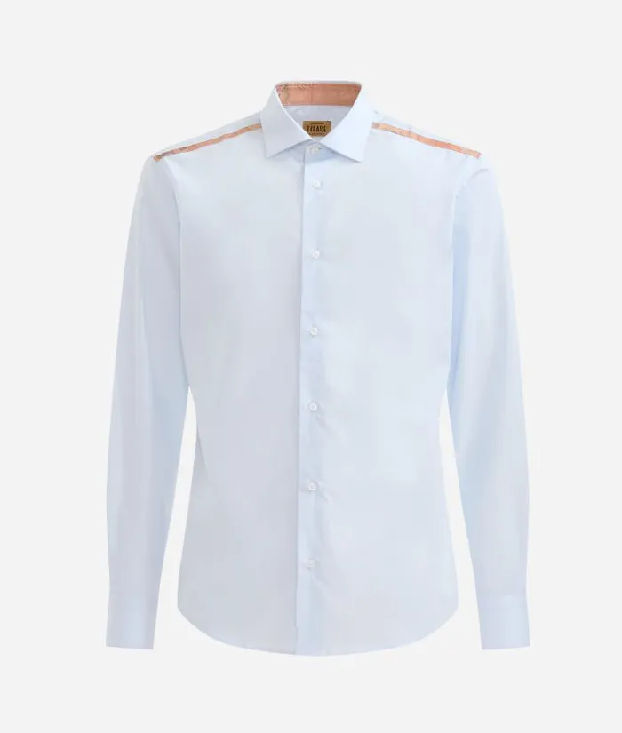 Man Knitwears Shirts and TShirts Alviero Martini Slim Fit Cotton Shirt With Shoulder Detail Dusty Blue