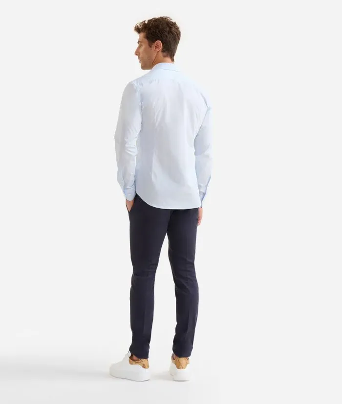 Man Knitwears Shirts and TShirts Alviero Martini Slim Fit Cotton Shirt With Shoulder Detail Dusty Blue