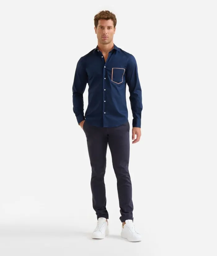 Man Knitwears Shirts and TShirts Alviero Martini Slim Fit Stretch Cotton Shirt With Pocket Detail Navy Blue Man Knitwears Shirts and TShirts Alviero Martini Slim Fit Stretch Cotton Shirt With Pocket Detail Navy Blue