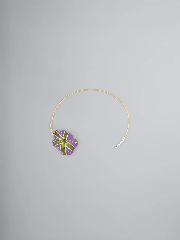 Marni Brass And Rhinestone Flora Chocker Purple Grey Womens Necklaces