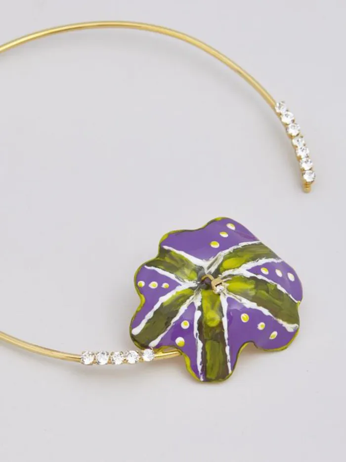Marni Brass And Rhinestone Flora Chocker Purple Grey Womens Necklaces Marni Brass And Rhinestone Flora Chocker Purple Grey Womens Necklaces