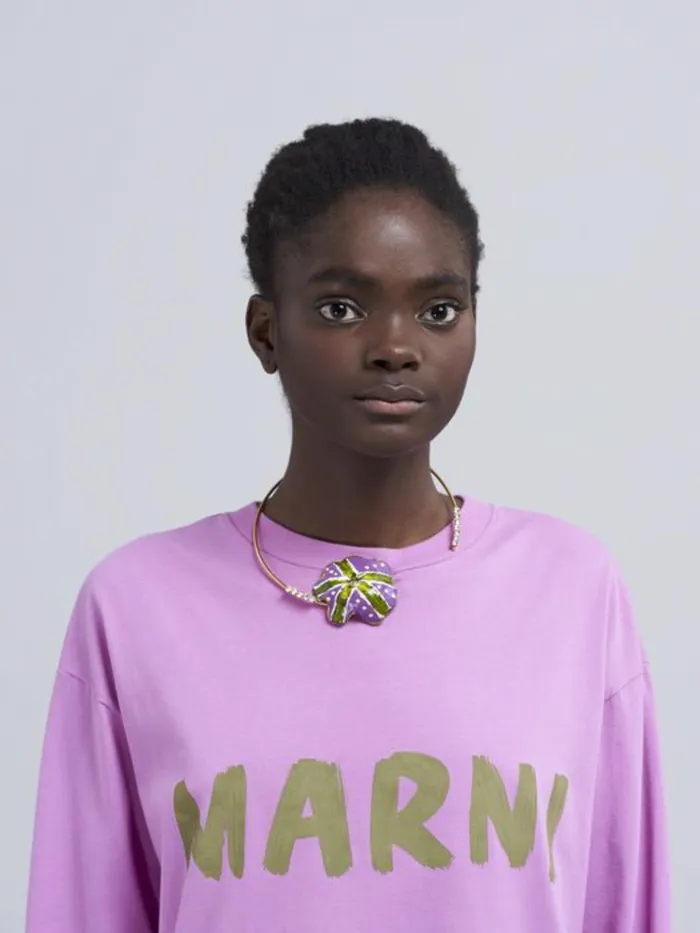 Marni Brass And Rhinestone Flora Chocker Purple Grey Womens Necklaces Marni Brass And Rhinestone Flora Chocker Purple Grey Womens Necklaces