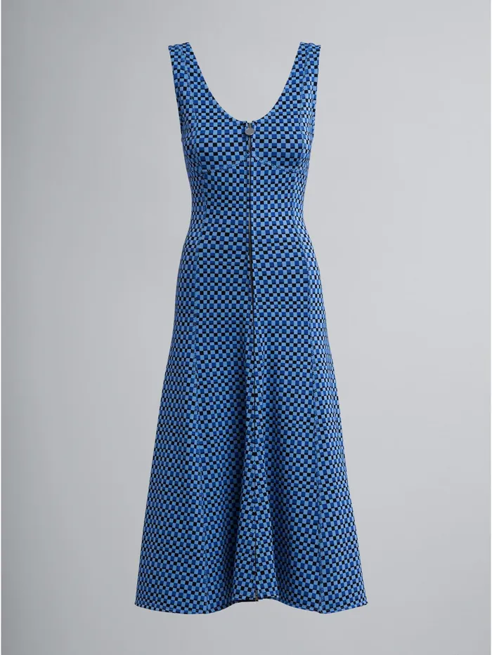 Marni Check Jacquard Jersey Dress Powder Blu Womens Dresses