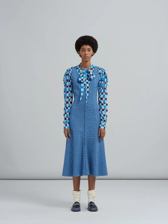 Marni Check Jacquard Jersey Dress Powder Blu Womens Dresses