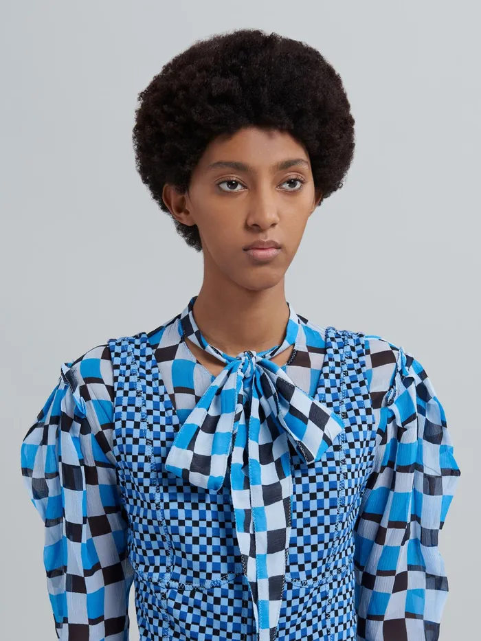 Marni Check Jacquard Jersey Dress Powder Blu Womens Dresses