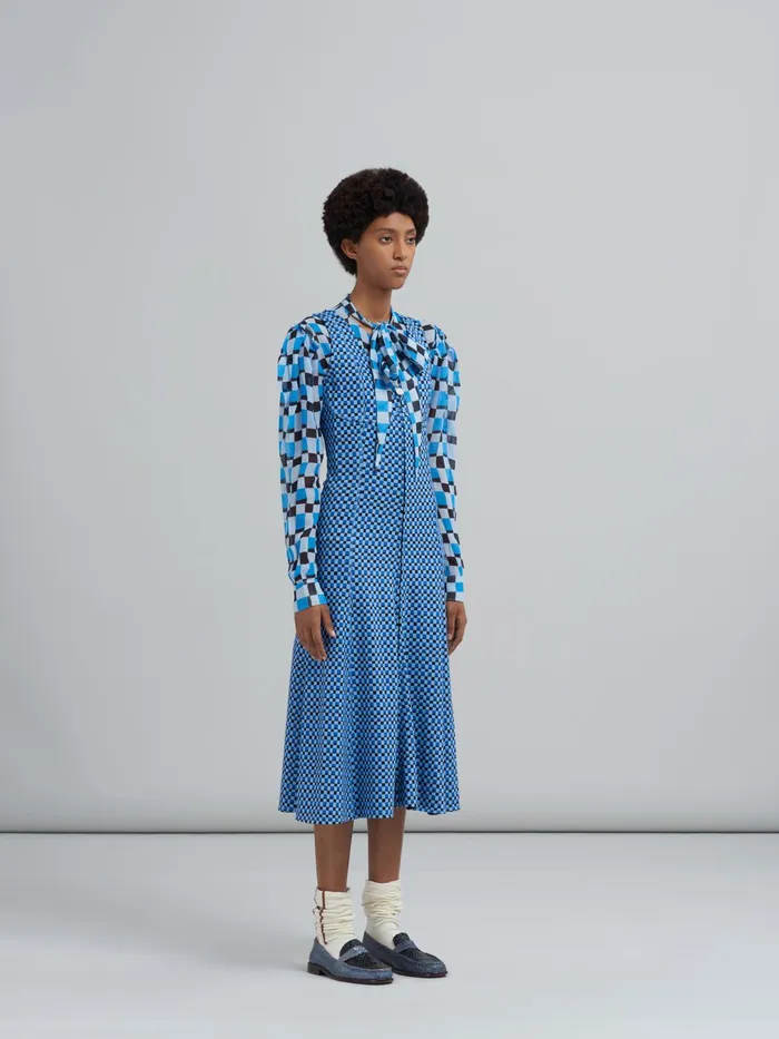 Marni Check Jacquard Jersey Dress Powder Blu Womens Dresses