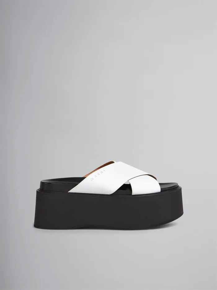Marni Crisscross Wedge In White Calf Leather Lily White Womens Sandals and Wedges Marni Crisscross Wedge In White Calf Leather Lily White Womens Sandals and Wedges