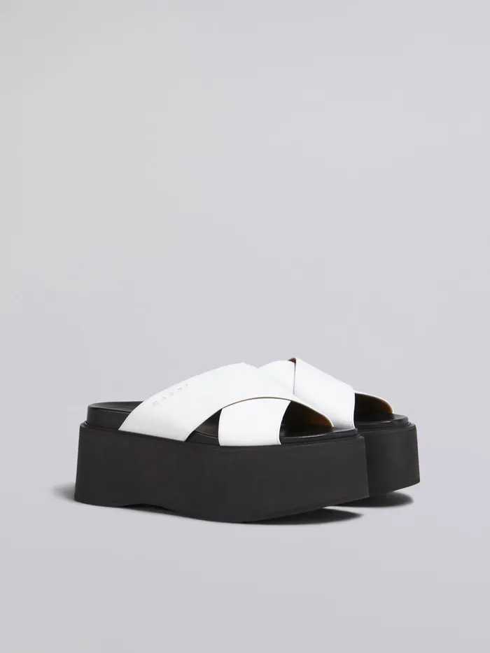 Marni Crisscross Wedge In White Calf Leather Lily White Womens Sandals and Wedges Marni Crisscross Wedge In White Calf Leather Lily White Womens Sandals and Wedges