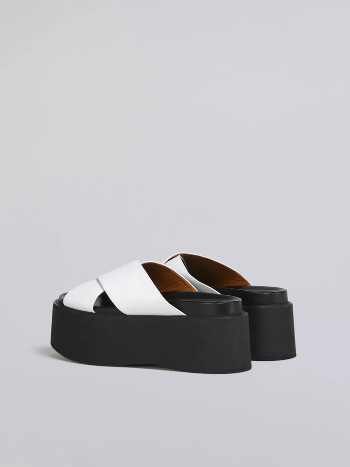 Marni Crisscross Wedge In White Calf Leather Lily White Womens Sandals and Wedges Marni Crisscross Wedge In White Calf Leather Lily White Womens Sandals and Wedges