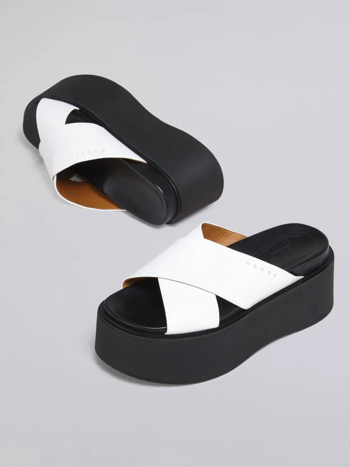 Marni Crisscross Wedge In White Calf Leather Lily White Womens Sandals and Wedges Marni Crisscross Wedge In White Calf Leather Lily White Womens Sandals and Wedges