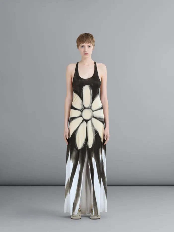 Marni Dripping Daisy Print Viscose Jersey Long Dress Black Womens Dresses Marni Dripping Daisy Print Viscose Jersey Long Dress Black Womens Dresses