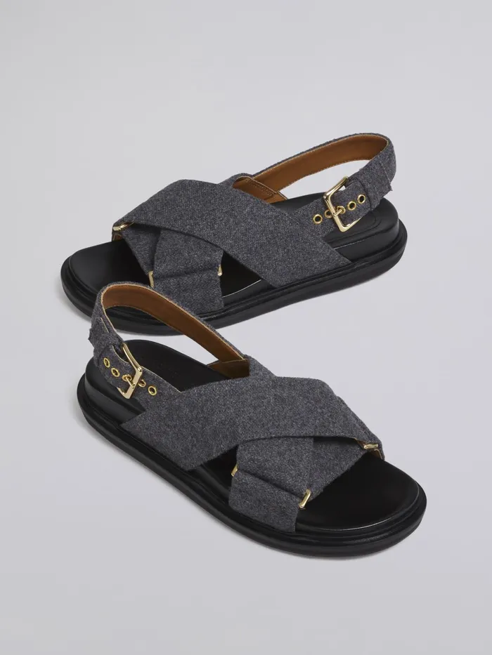 Marni Fussbett In Wool Felt Grey Womens Sandals and Wedges