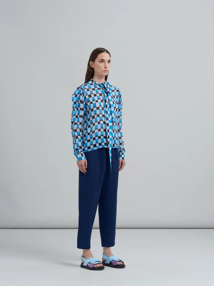 Marni Iconic Damier Print Crepon Shirt Powder Blu Womens Tops and Shirts Marni Iconic Damier Print Crepon Shirt Powder Blu Womens Tops and Shirts