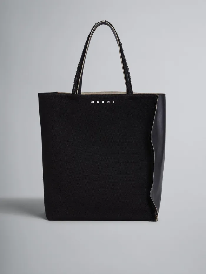 Marni Museo Soft Large Bag In Leather And Canvas Black Mens Shoulder Bags