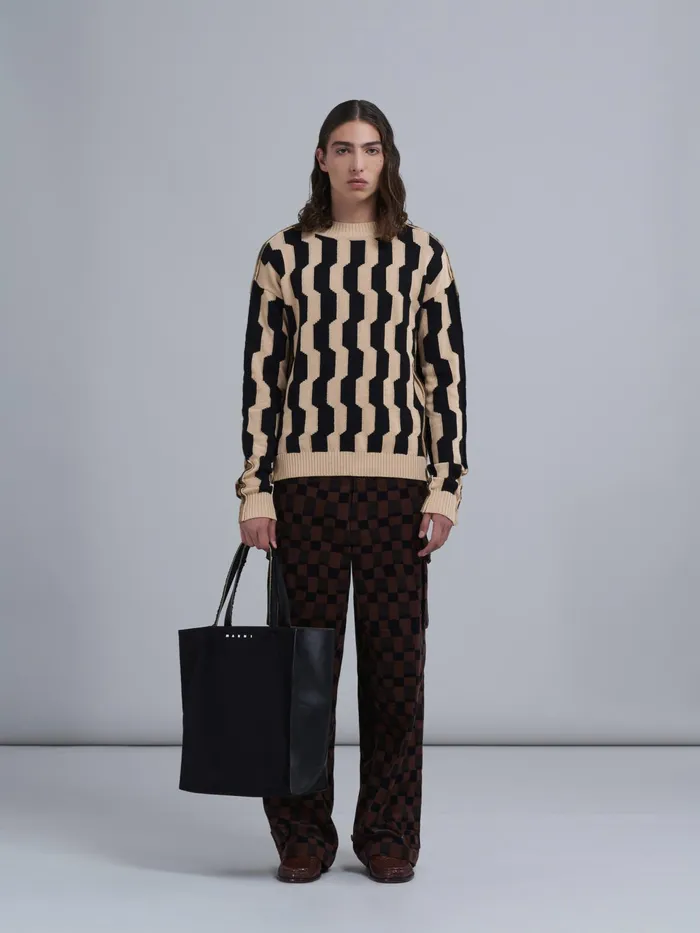 Marni Museo Soft Large Bag In Leather And Canvas Black Mens Shoulder Bags Marni Museo Soft Large Bag In Leather And Canvas Black Mens Shoulder Bags