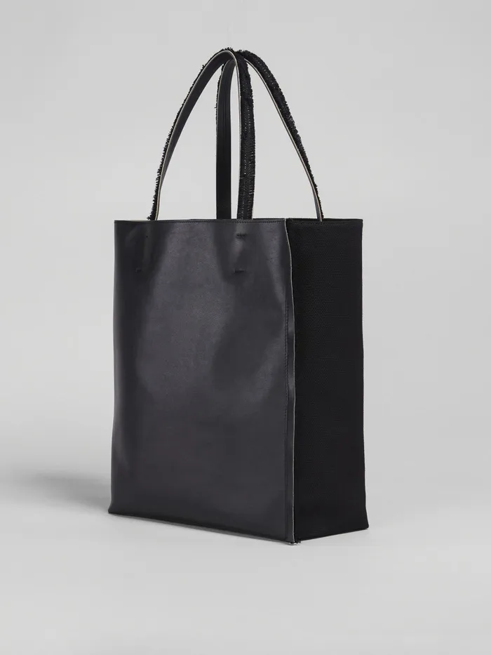 Marni Museo Soft Large Bag In Leather And Canvas Black Mens Shoulder Bags Marni Museo Soft Large Bag In Leather And Canvas Black Mens Shoulder Bags