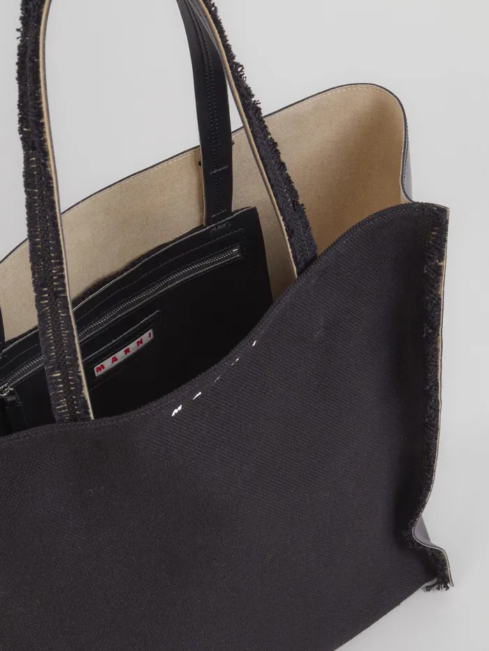 Marni Museo Soft Large Bag In Leather And Canvas Black Mens Shoulder Bags Marni Museo Soft Large Bag In Leather And Canvas Black Mens Shoulder Bags