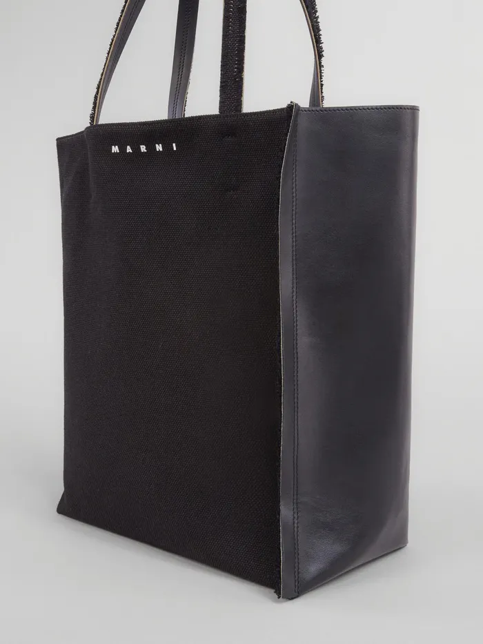 Marni Museo Soft Large Bag In Leather And Canvas Black Mens Shoulder Bags Marni Museo Soft Large Bag In Leather And Canvas Black Mens Shoulder Bags
