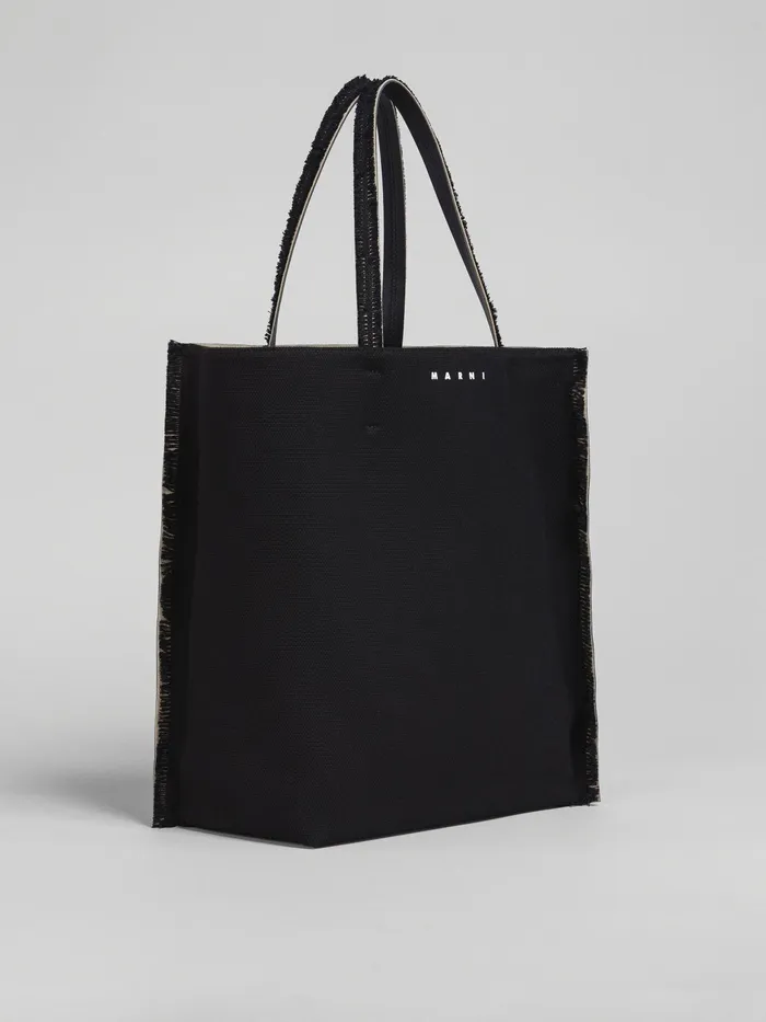Marni Museo Soft Large Bag In Leather And Canvas Black Mens Shoulder Bags Marni Museo Soft Large Bag In Leather And Canvas Black Mens Shoulder Bags