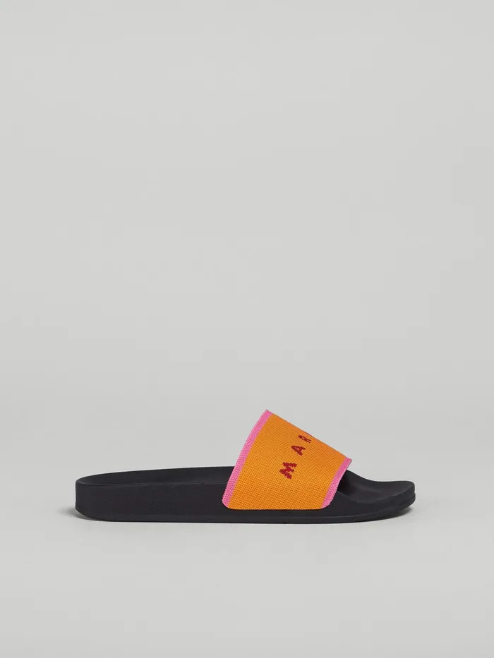 Marni Orange And Pink Stretch Logo Jacquard Slide Light Orange Womens Flats