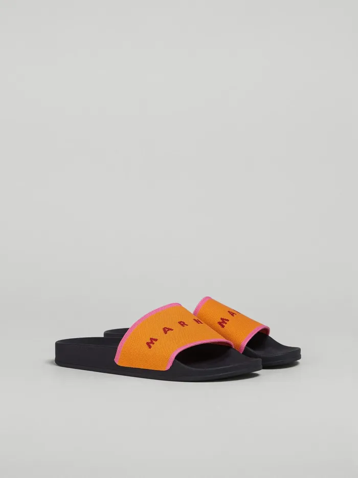 Marni Orange And Pink Stretch Logo Jacquard Slide Light Orange Womens Flats