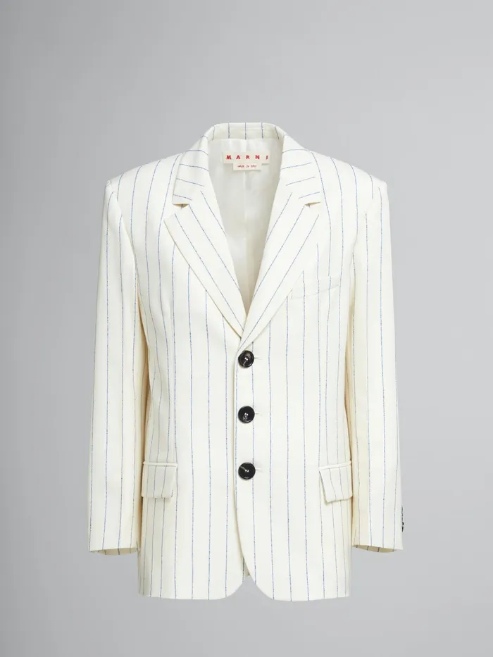 Marni Pinstriped Fresco Wool Blazer Ivory Womens Coats and Jackets