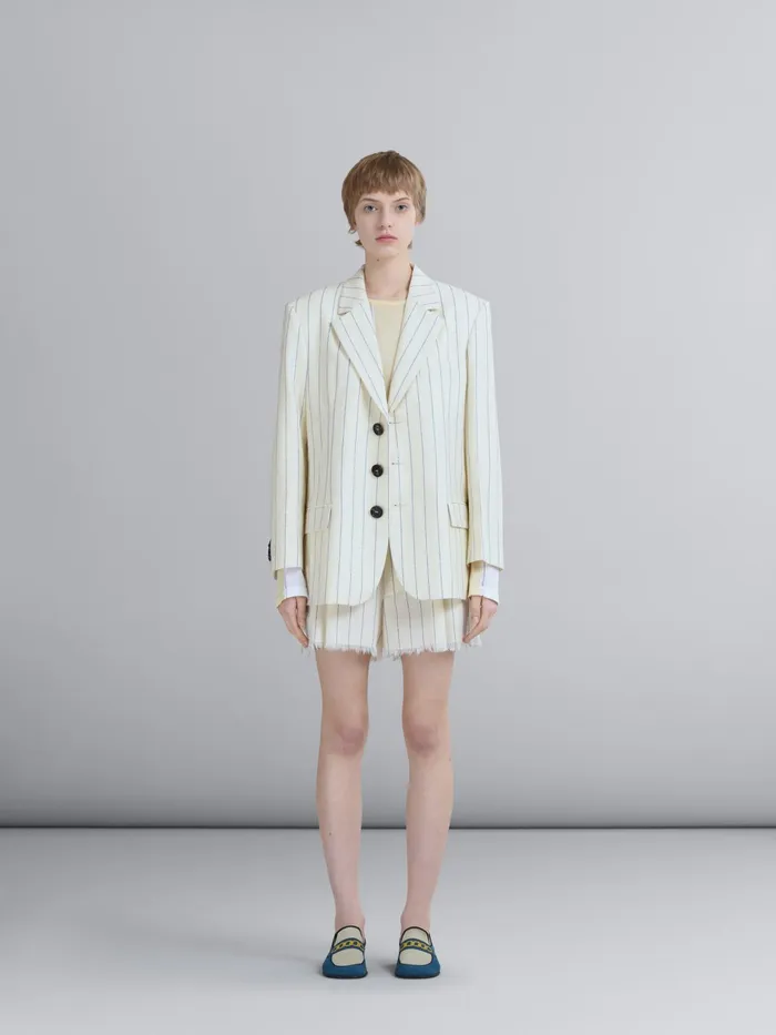 Marni Pinstriped Fresco Wool Blazer Ivory Womens Coats and Jackets Marni Pinstriped Fresco Wool Blazer Ivory Womens Coats and Jackets