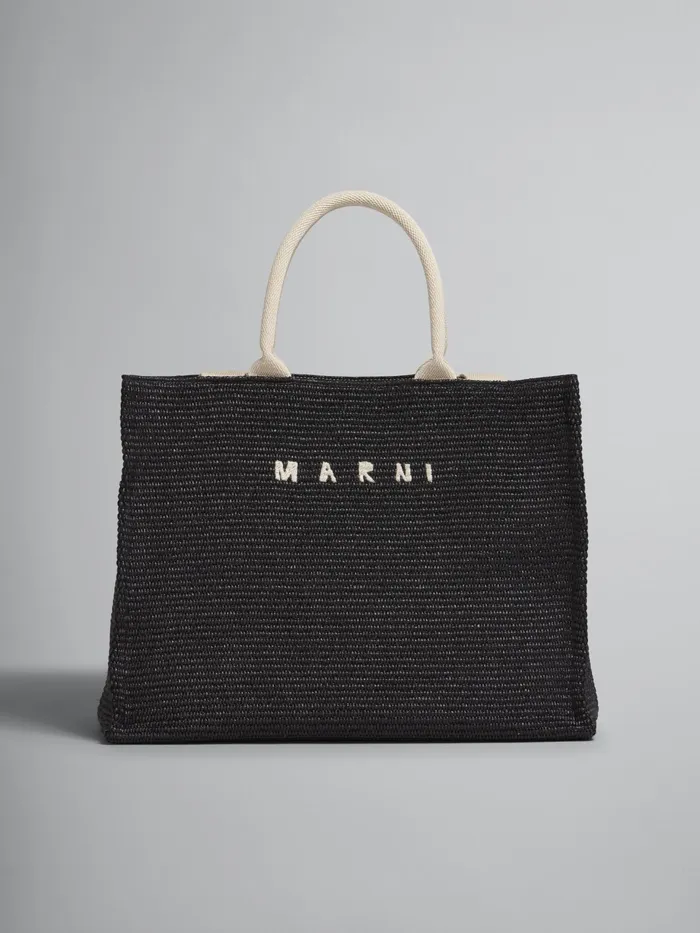 Marni Raffia Shopping Bag Black Mens Shoulder Bags