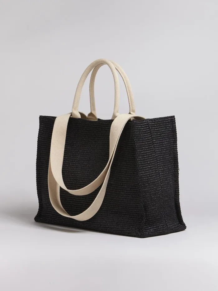 Marni Raffia Shopping Bag Black Mens Shoulder Bags Marni Raffia Shopping Bag Black Mens Shoulder Bags