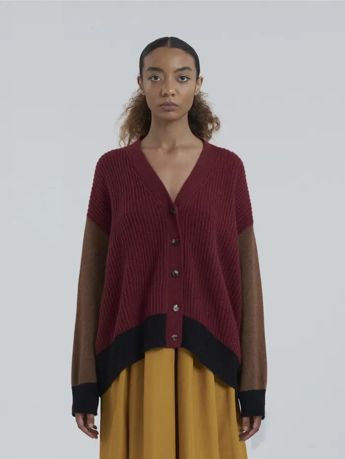 Marni Red Cashmere Vneck Cardigan Raw Sienna Womens Knitwear Marni Red Cashmere Vneck Cardigan Raw Sienna Womens Knitwear