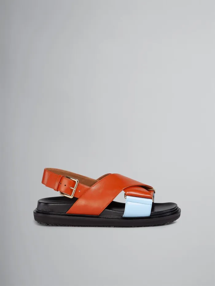 Marni Sky Blue And Orange Leather Fussbett Brick Womens Sandals and Wedges