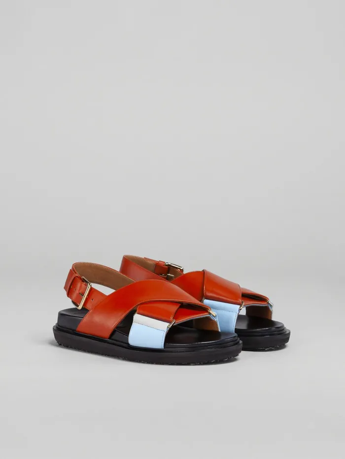 Marni Sky Blue And Orange Leather Fussbett Brick Womens Sandals and Wedges Marni Sky Blue And Orange Leather Fussbett Brick Womens Sandals and Wedges