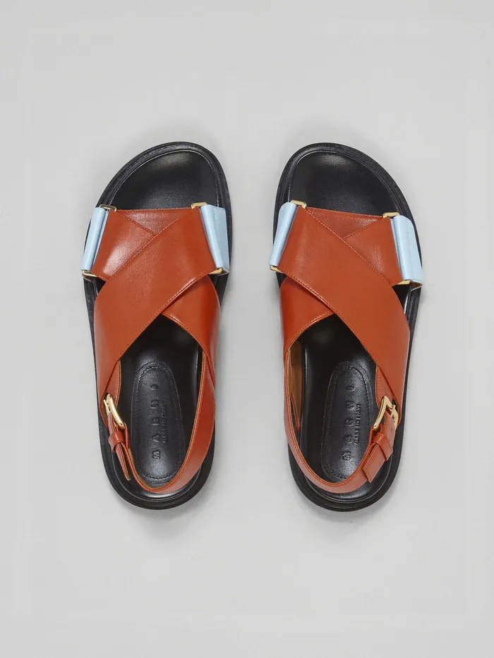 Marni Sky Blue And Orange Leather Fussbett Brick Womens Sandals and Wedges Marni Sky Blue And Orange Leather Fussbett Brick Womens Sandals and Wedges