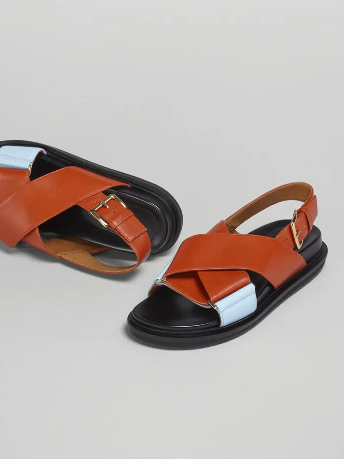 Marni Sky Blue And Orange Leather Fussbett Brick Womens Sandals and Wedges Marni Sky Blue And Orange Leather Fussbett Brick Womens Sandals and Wedges