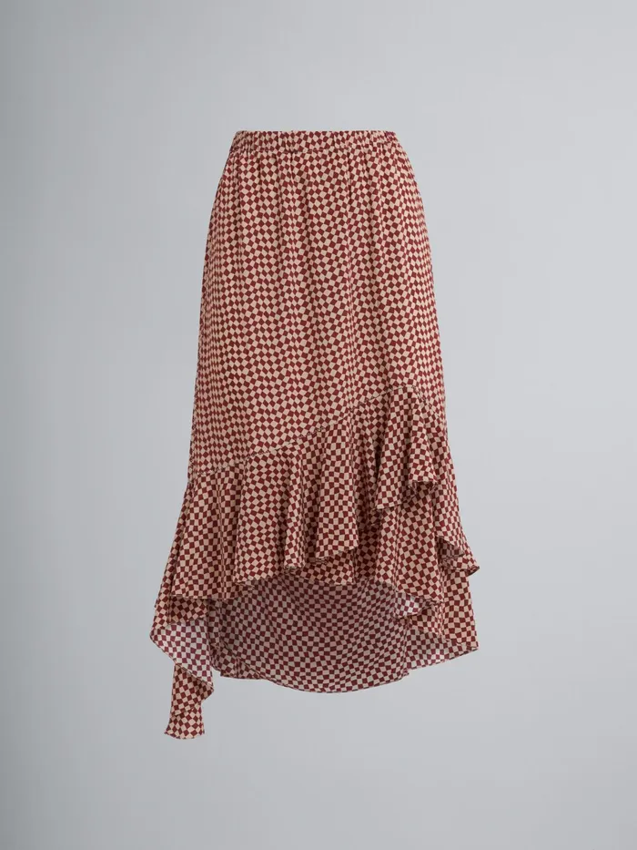Marni Small Rhombus Print Silk Crepe Skirt Clay Womens Skirts
