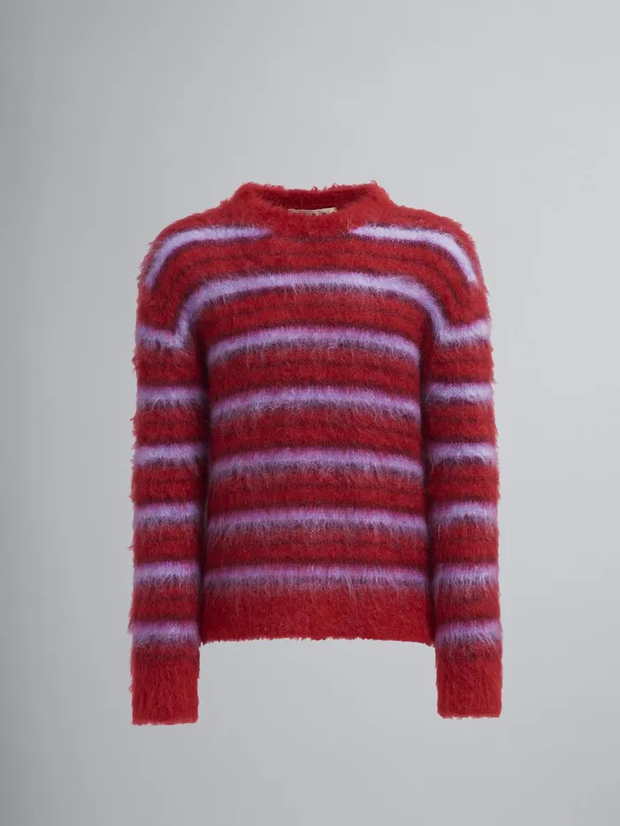 Marni Striped Brushed Mohair Sweater Red Mens Knitwear
