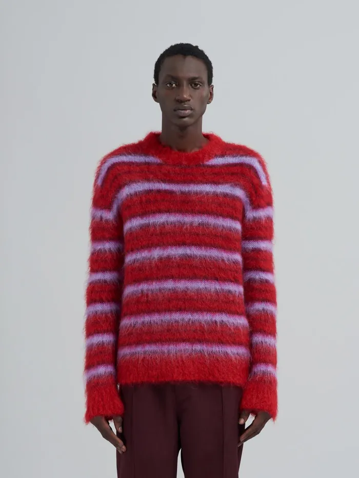 Marni Striped Brushed Mohair Sweater Red Mens Knitwear Marni Striped Brushed Mohair Sweater Red Mens Knitwear