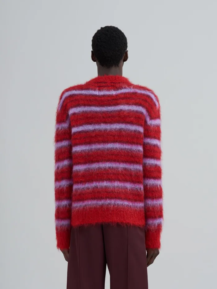 Marni Striped Brushed Mohair Sweater Red Mens Knitwear Marni Striped Brushed Mohair Sweater Red Mens Knitwear