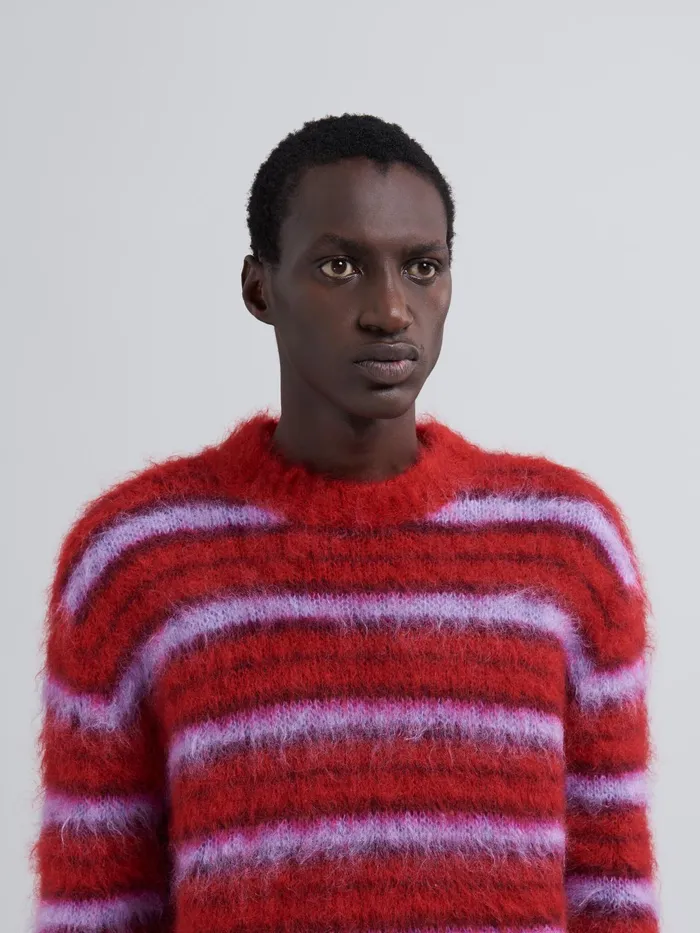Marni Striped Brushed Mohair Sweater Red Mens Knitwear Marni Striped Brushed Mohair Sweater Red Mens Knitwear