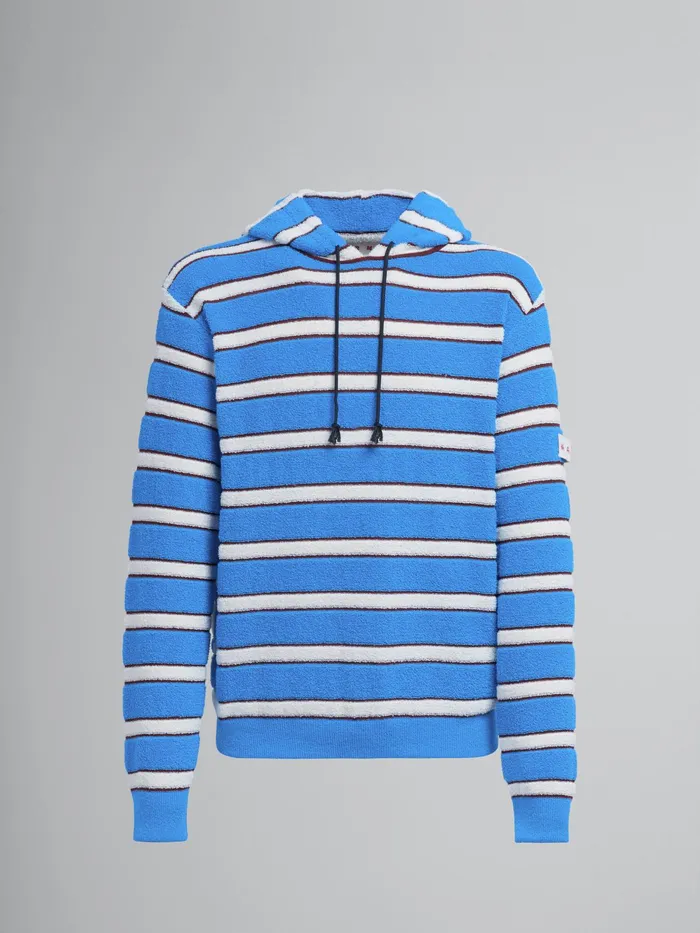 Marni Striped Terryknit Hooded Sweater Cobalt Mens Knitwear