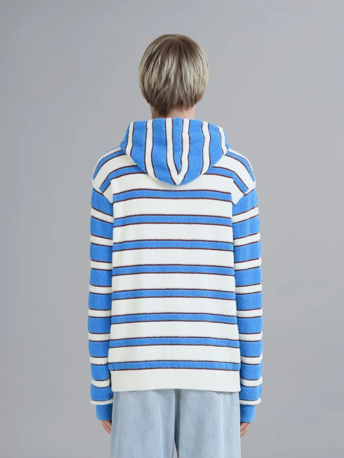 Marni Striped Terryknit Hooded Sweater Cobalt Mens Knitwear