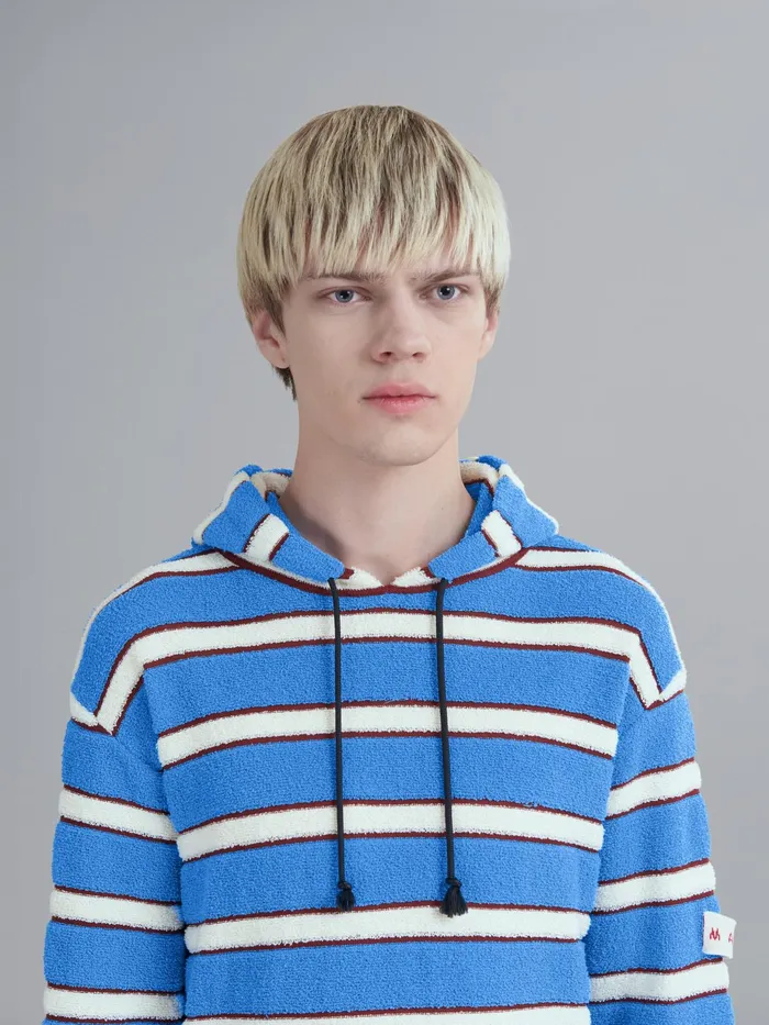 Marni Striped Terryknit Hooded Sweater Cobalt Mens Knitwear