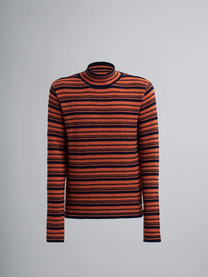 Marni Terrycloth Effect Striped Cotton Blend Sweater Indian Orange Mens Knitwear
