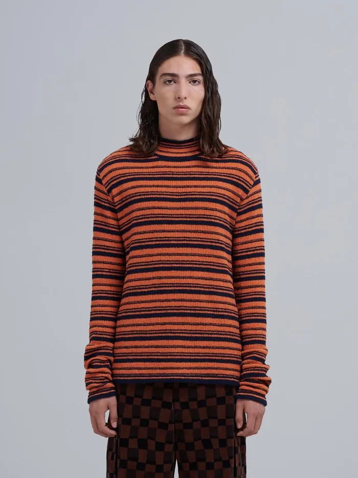 Marni Terrycloth Effect Striped Cotton Blend Sweater Indian Orange Mens Knitwear Marni Terrycloth Effect Striped Cotton Blend Sweater Indian Orange Mens Knitwear