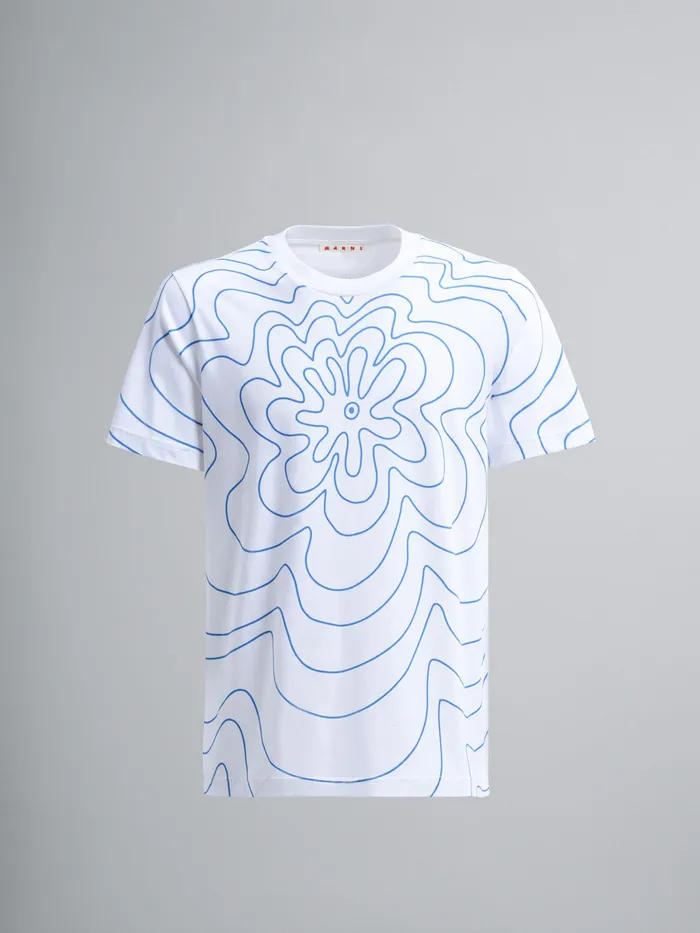 Marni Vibrating Flower Print Organic Jersey Tshirt Lake Mens Sweatshirts and Tshirts