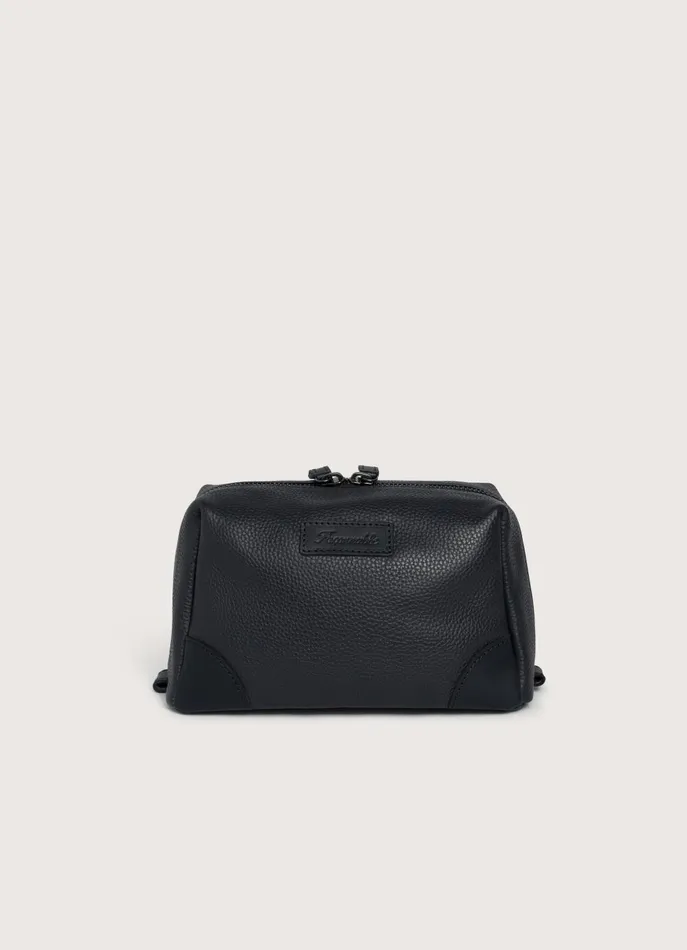 Men Bags and Toiletry Bags Faonnable Leather Washbag Marine Blue