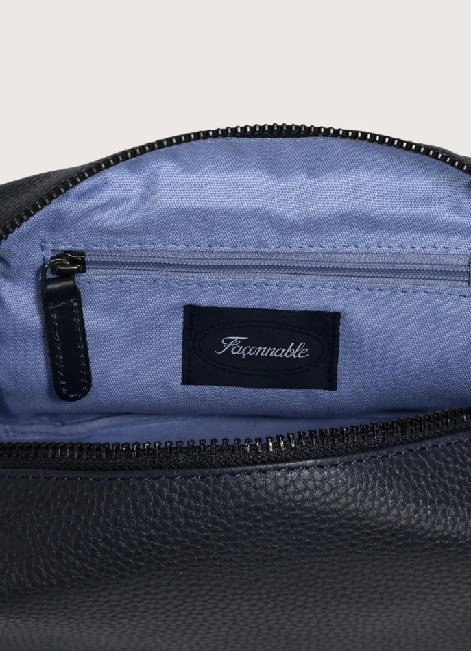 Men Bags and Toiletry Bags Faonnable Leather Washbag Marine Blue