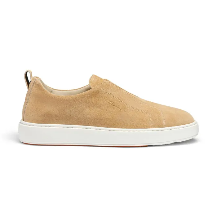 Men Beige Suede SlipOn Sneaker Santoni Sneakers
