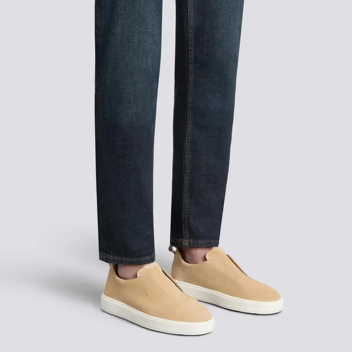 Men Beige Suede SlipOn Sneaker Santoni Sneakers
